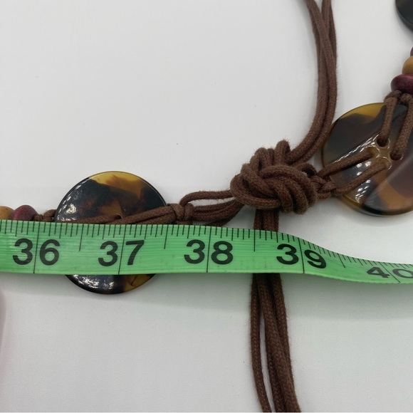 Boho Tortoise & Wood Bead Corded Tie Belt 39” at smallest, unbranded - Picture 6 of 7